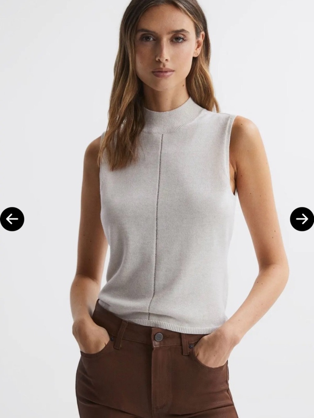 PAIGE Sleeveless Cowl-Neck Knit Tank in Cream with Slight Gold Shimmer
